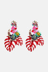 Leaf & Flower Shape Zinc Alloy Dangle Earrings Deep Red One Size Earrings - Tophatter Daily Deals