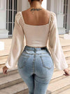 Drawstring Sweetheart Neck Cropped Top Blouses - Tophatter Daily Deals