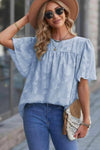 Round Neck Puff Sleeve Blouse Pastel Blue Blouses - Tophatter Daily Deals