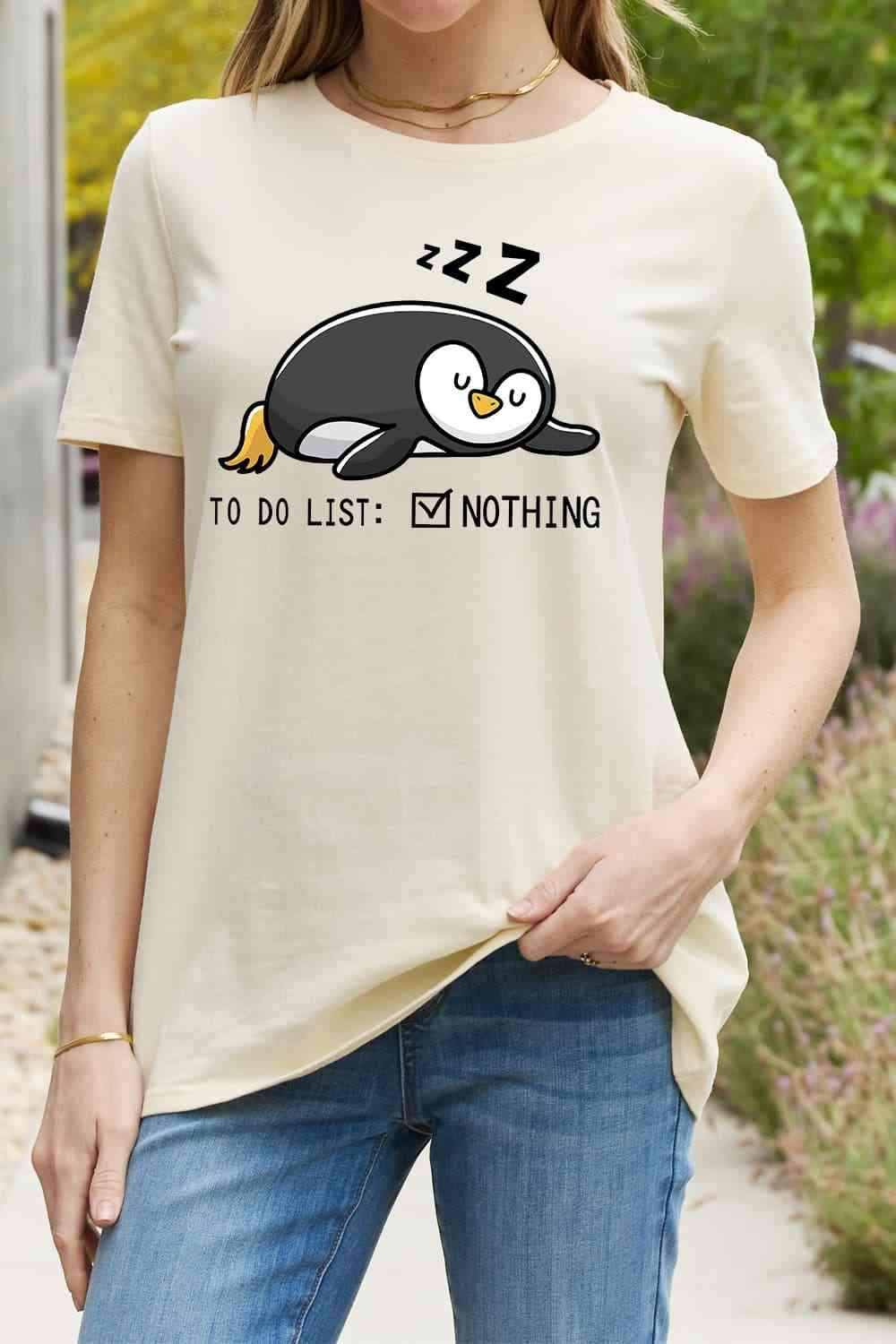 Simply Love Full Size TO DO LIST NOTHING Graphic Cotton Tee Ivory Women's T-Shirts - Tophatter Daily Deals