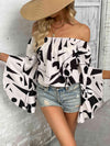 Printed Off-Shoulder Bell Sleeve Blouse White Blouses - Tophatter Daily Deals