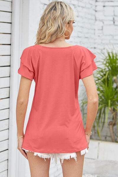 Square Neck Flutter Sleeve T-Shirt Women's T-Shirts - Tophatter Daily Deals