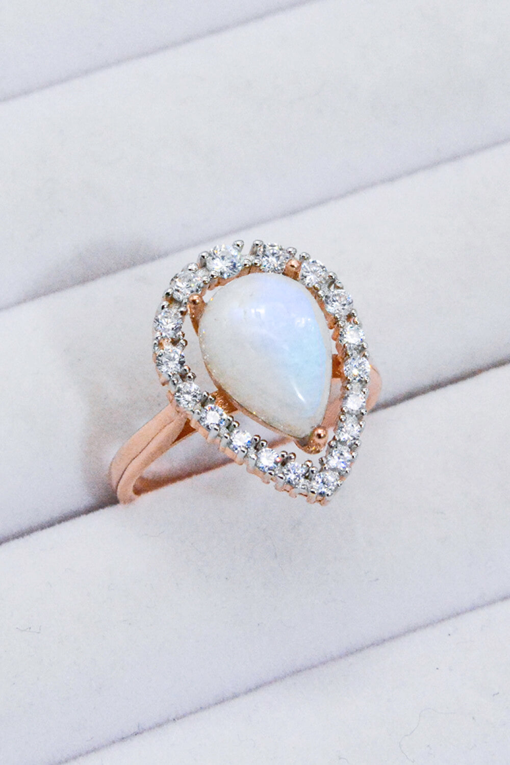 Moonstone Teardrop-Shaped 925 Sterling Silver Ring Moonstone Rose Gold Moonstone - Tophatter Daily Deals