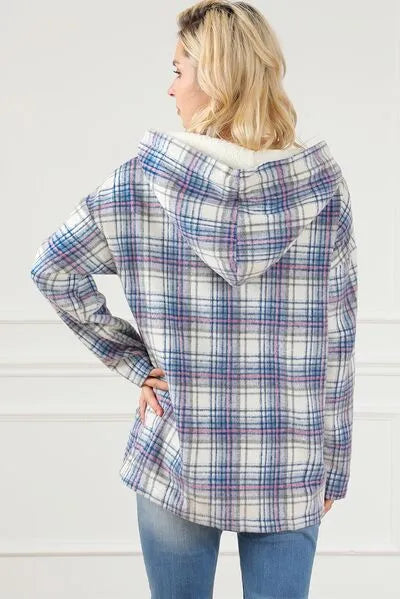 Plaid Long Sleeve Buttoned Hoodie Blouses - Tophatter Daily Deals