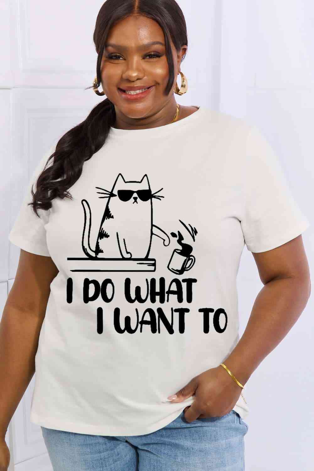 Simply Love Full Size I DO WHAT I WANT TO Graphic Cotton Tee Women's T-Shirts - Tophatter Daily Deals