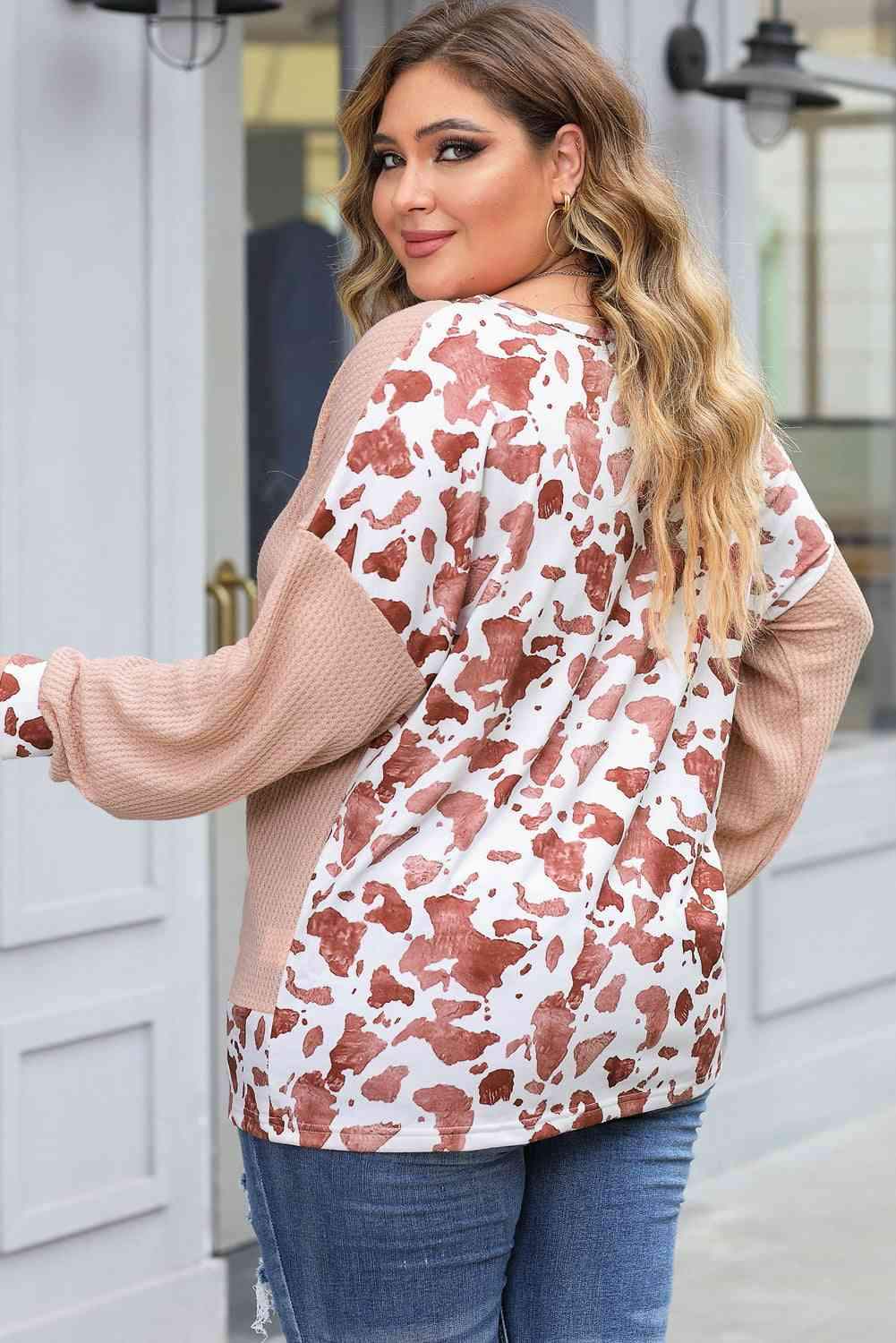 Plus Size Waffle-Knit Drop Shoulder Blouse Blouses - Tophatter Daily Deals