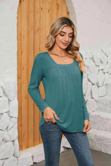 Square Neck Long Sleeve T-Shirt Women's T-Shirts - Tophatter Daily Deals