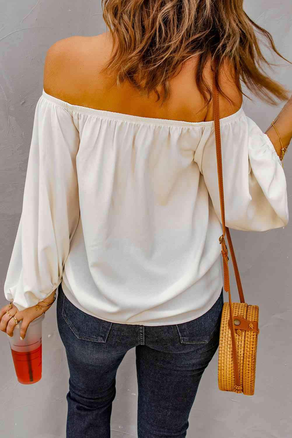 Off-Shoulder Balloon Sleeve Top Blouses - Tophatter Daily Deals