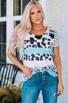 Mixed Print Round Neck Tee Black White Women's T-Shirts - Tophatter Daily Deals