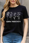 Simply Love GROW POSITIVITY Graphic Cotton Tee Black Women's T-Shirts - Tophatter Daily Deals