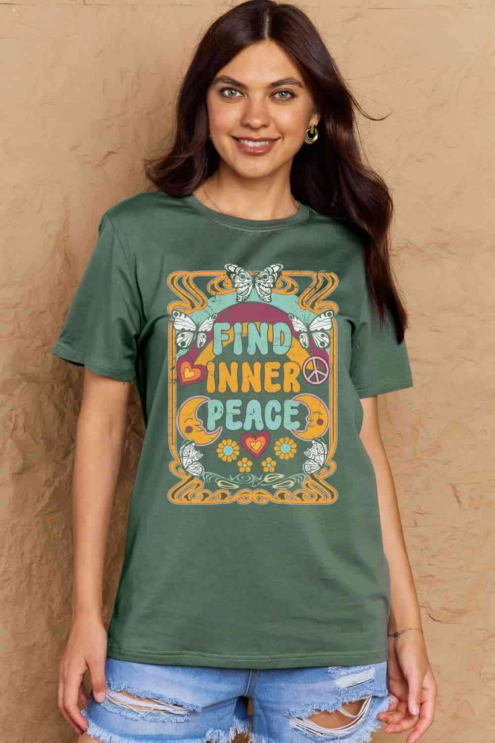 Simply Love Full Size FIND INNER PEACE Graphic Cotton T-Shirt Women's T-Shirts - Tophatter Daily Deals