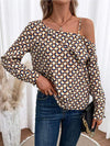 Printed Asymmetrical Neck Long Sleeve Top Blouses - Tophatter Daily Deals