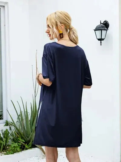 Slit Boat Neck Half Sleeve T-Shirt Women's T-Shirts - Tophatter Daily Deals