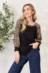 Celeste Full Size Leopard Round Neck Long Sleeve T-Shirt Black Leopard Women's T-Shirts - Tophatter Daily Deals