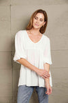 Double Take V-Neck Half Sleeve Blouse with Pockets Blouses - Tophatter Daily Deals