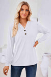 V-Neck Buttoned Long Sleeve Blouse Blouses - Tophatter Daily Deals