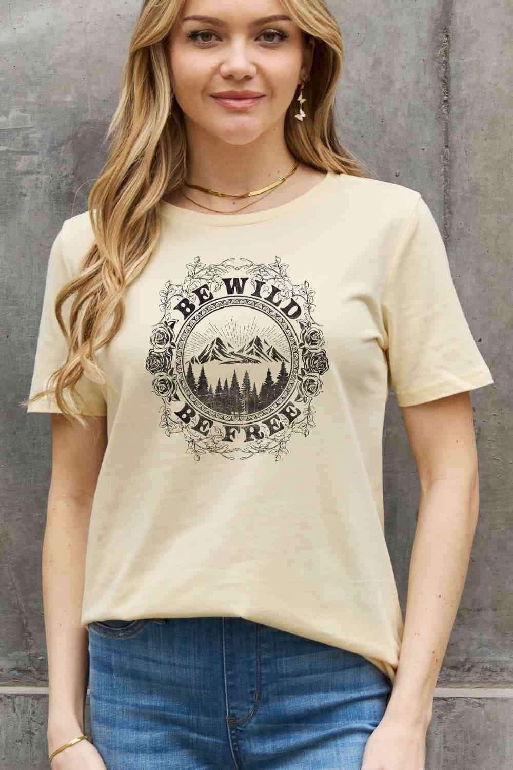 Simply Love Full Size BE WILD BE FREE Graphic Cotton T-Shirt Women's T-Shirts - Tophatter Daily Deals