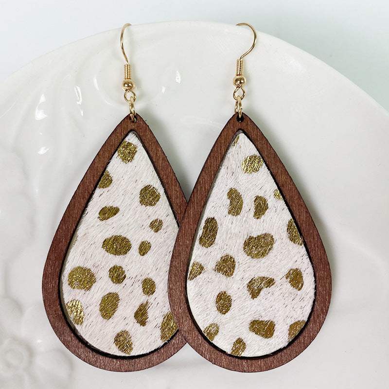 Teardrop Shape Wooden Dangle Earrings Style E One Size Earrings - Tophatter Daily Deals