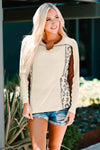 Leopard Notched Long Sleeve Top Blouses - Tophatter Daily Deals