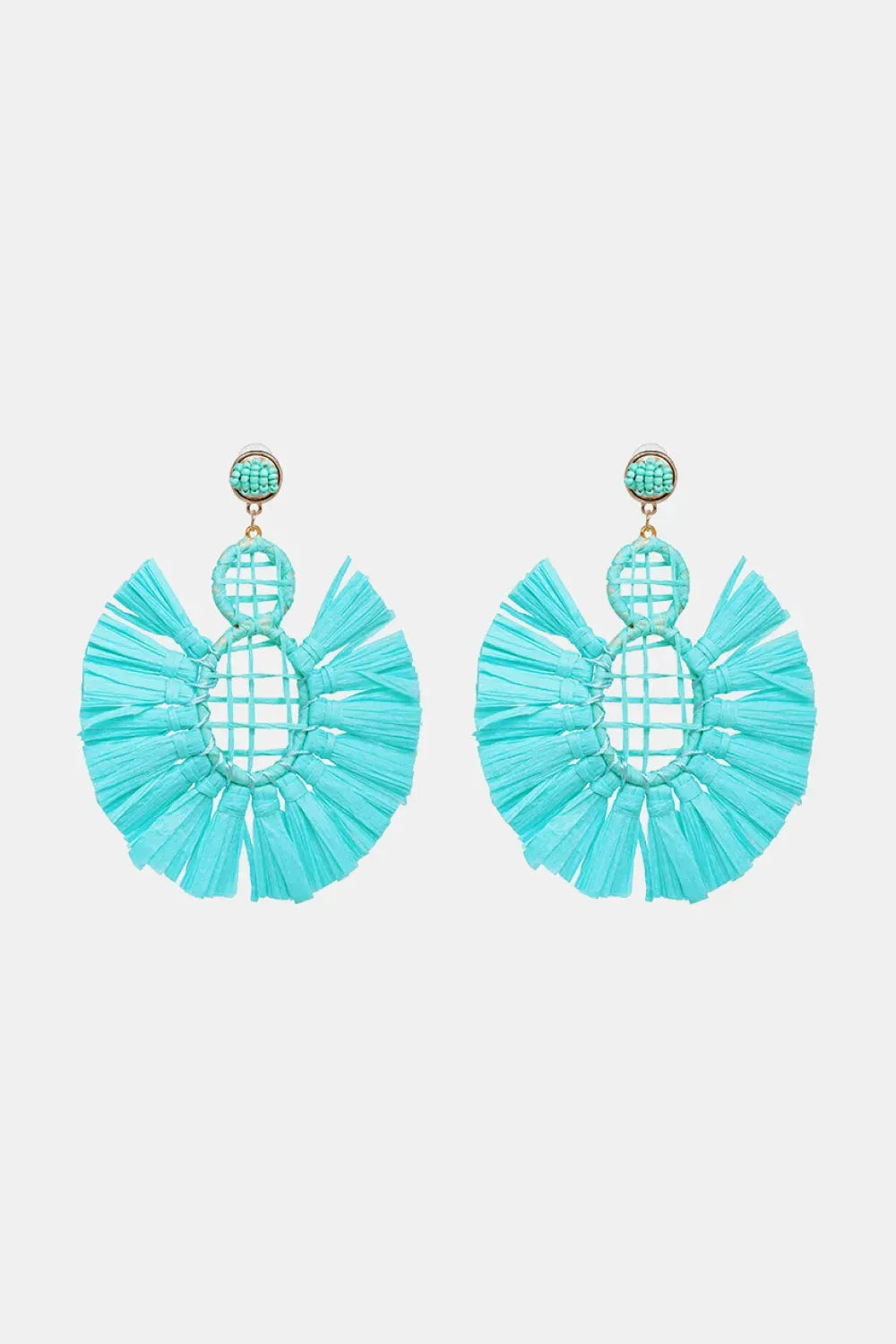 Raffia Grass Tassel Detail Dangle Earrings Tiffany Blue One Size Earrings - Tophatter Daily Deals
