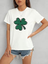 Lucky Clover Round Neck T-Shirt White Women's T-Shirts - Tophatter Daily Deals