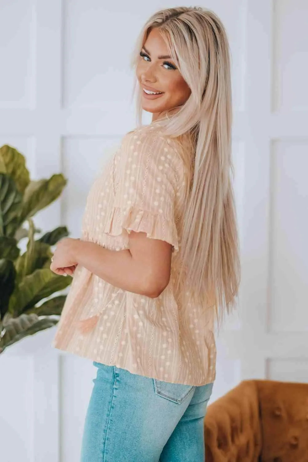Embroidered Tassel Flounce Sleeve Babydoll Blouse Blouses - Tophatter Daily Deals