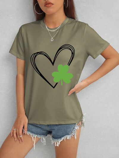 Heart Lucky Clover Short Sleeve T-Shirt Army Green Women's T-Shirts - Tophatter Daily Deals