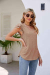 Smocked Flutter Sleeve V-Neck Top Blouses - Tophatter Daily Deals