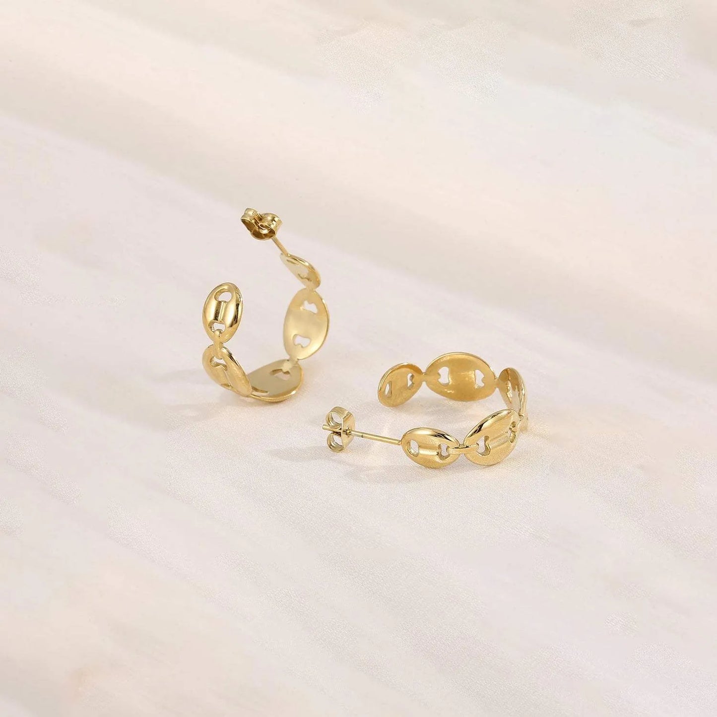 Stainless Steel C-Hoop Earrings style B Gold One Size Earrings - Tophatter Daily Deals