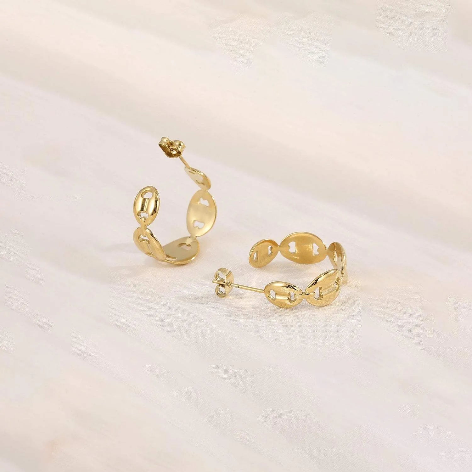 Stainless Steel C-Hoop Earrings style B Gold One Size Earrings - Tophatter Daily Deals