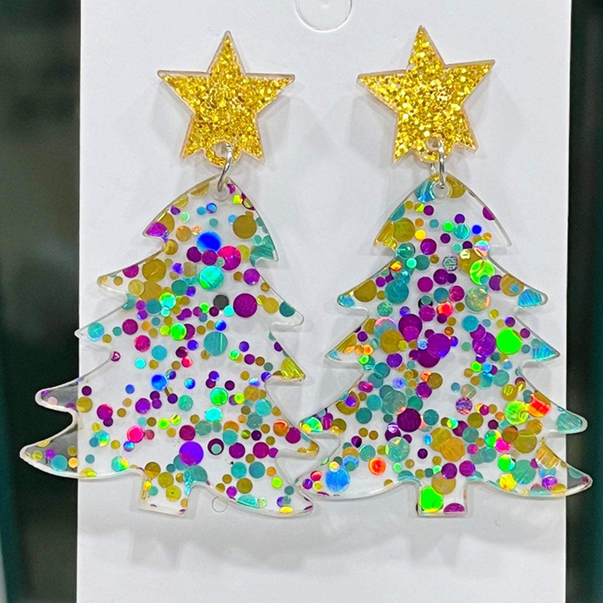 Christmas Tree Acrylic Dangle Earrings Mid Green One Size Earrings - Tophatter Daily Deals