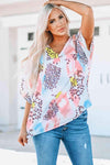 Mixed Print V-Neck Half Sleeve Top Blouses - Tophatter Daily Deals