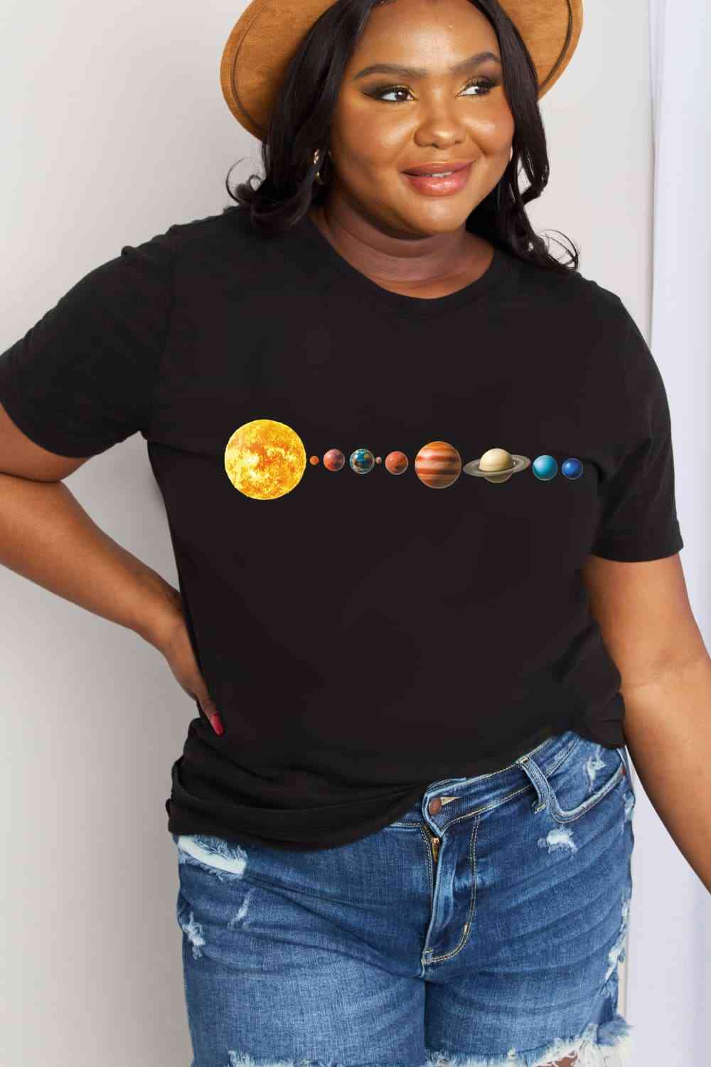 Simply Love Full Size Solar System Graphic Cotton Tee Black Women's T-Shirts - Tophatter Daily Deals