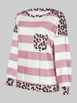 Striped Leopard Long Sleeves Top Moonlit Mauve Women's T-Shirts - Tophatter Daily Deals