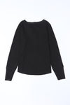 Waffle Knit Buttoned Notched Neck Long Sleeve T-Shirt Women's T-Shirts - Tophatter Daily Deals