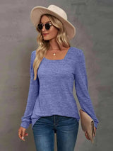 Heathered Square Neck Long Sleeve T-Shirt Women's T-Shirts - Tophatter Daily Deals