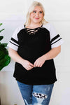 Plus Size Contrast Crisscross Tee Shirt Black Women's T-Shirts - Tophatter Daily Deals