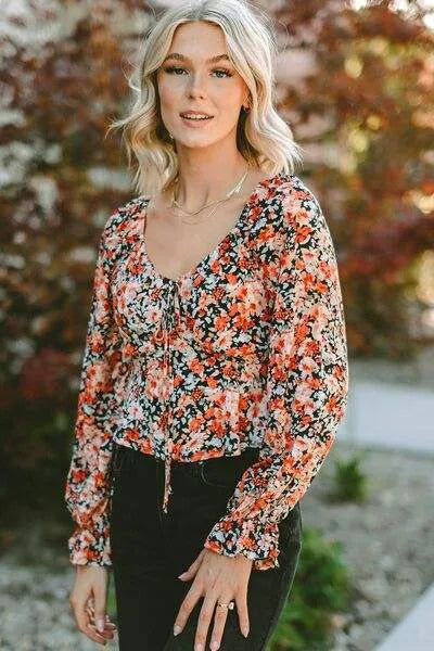 Floral Tied Flounce Sleeve Peplum Blouse Multicolor Blouses - Tophatter Daily Deals