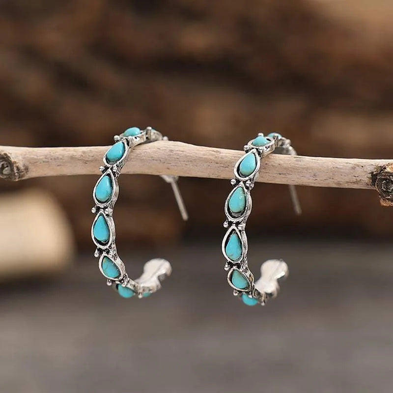 Artificial Turquoise Silver-Plated Hoop Earrings Silver One Size Earrings - Tophatter Daily Deals