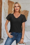 Eyelet V-Neck Lace Short Sleeve T-Shirt Women's T-Shirts - Tophatter Daily Deals