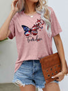 FREEDOM Butterfly Graphic Short Sleeve Tee Blush Pink Women's T-Shirts - Tophatter Daily Deals