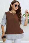 Plus Size Striped Round Neck Half Sleeve Top Chestnut Blouses - Tophatter Daily Deals