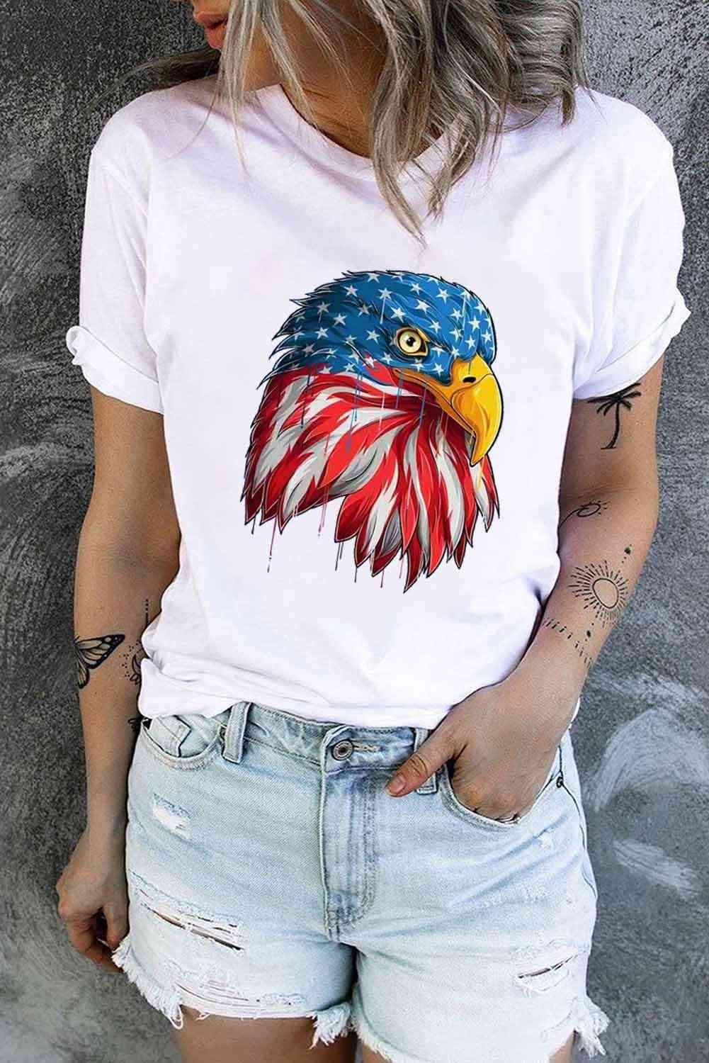 Eagle Graphic Round Neck Tee White Women's T-Shirts - Tophatter Daily Deals