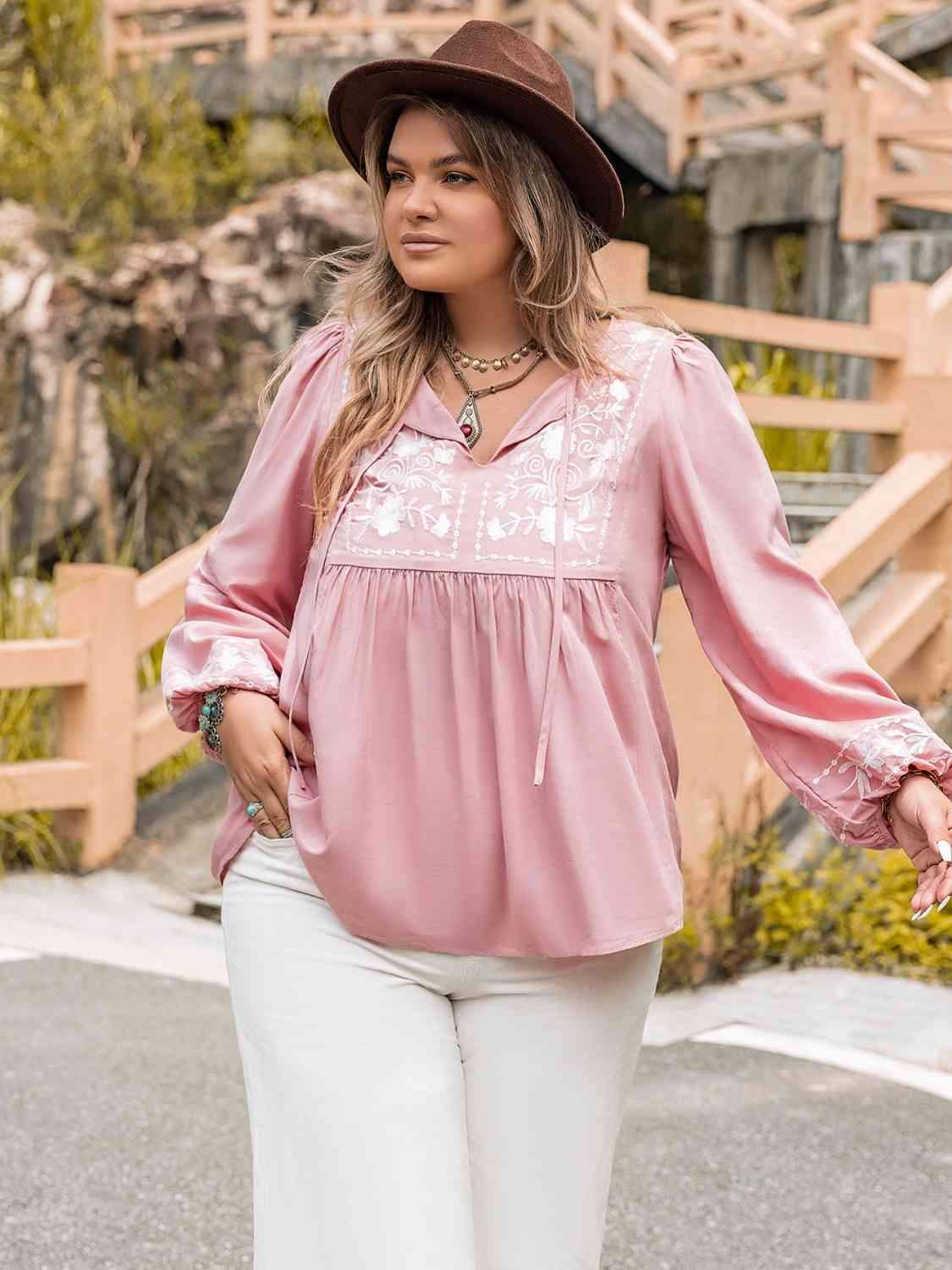 Plus Size Tie Neck Puff Sleeve Blouse Blouses - Tophatter Daily Deals