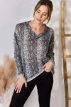 Hailey & Co Full Size Snakeskin V-Neck Long Sleeve Top Blouses - Tophatter Daily Deals