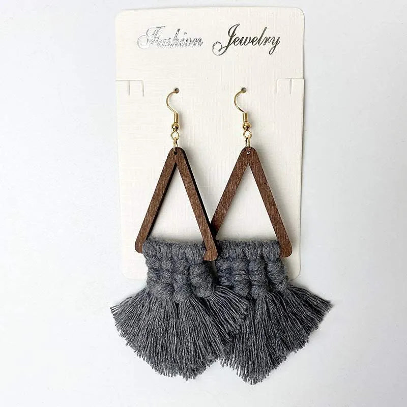 Tassel Detail Geometric Earrings Charcoal One Size Earrings - Tophatter Daily Deals