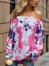 Tie-Dye Off-Shoulder Long Sleeve Blouse Deep Rose Blouses - Tophatter Daily Deals