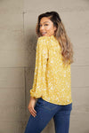 Double Take Printed Notched Neck Smocked Blouse Blouses - Tophatter Daily Deals