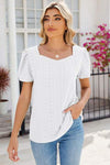 Eyelet Puff Sleeve T-Shirt Women's T-Shirts - Tophatter Daily Deals