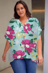 Plus Size Printed Notched Neck Half Sleeve Top Gum Leaf Women's T-Shirts - Tophatter Daily Deals